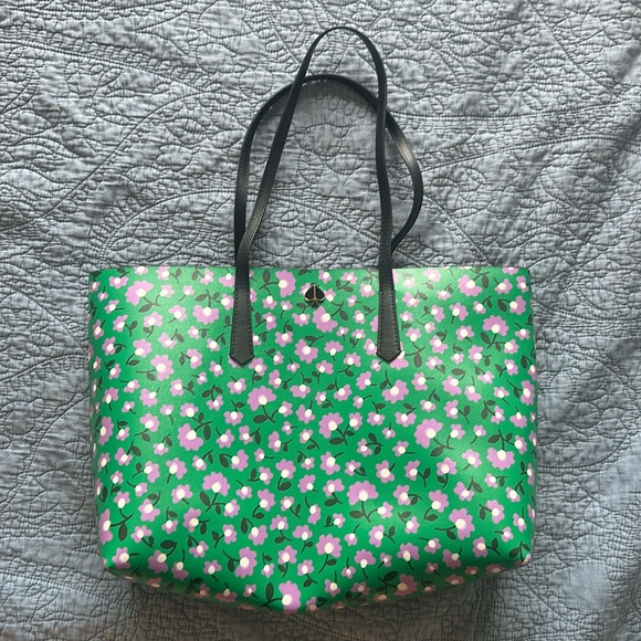 Kate Spade Molly Hardy Green Purple Floral Coated Canvas Clasp Tote - Picture 1 of 7